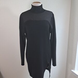 Cable & Gauge Women’s Dress Black Size XL Mock Neck Sweater Sheath Beads Sleeves